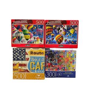 4 PUZZLES 500 pc each Hot Air Balloon Quilt Route 66 NEW Unopened 18 1/4" x 11"